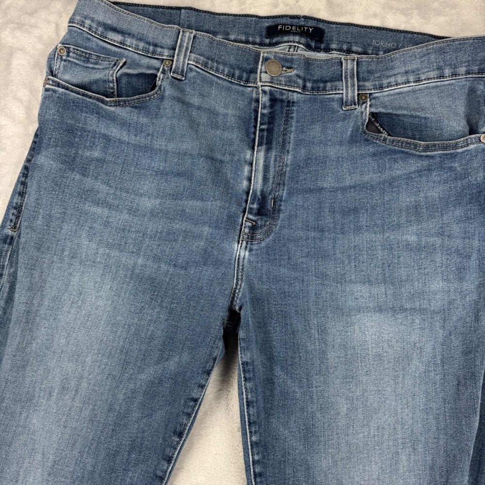 FIDELITY Torino Slim Straight Jeans Mens 38x34 Blue Premium Stretch Denim